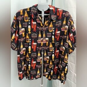 C&B Sport Beer‎ Print Short Sleeved Shirt 100% Rayon EUC Men's Size Large